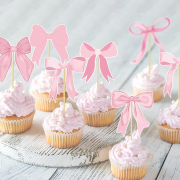 36 Pcs Bow Cupcake Toppers Suitable For Girls Birthday Party Anniversaries Baby Shower Pink Bow Birthday Cake Decorations Single