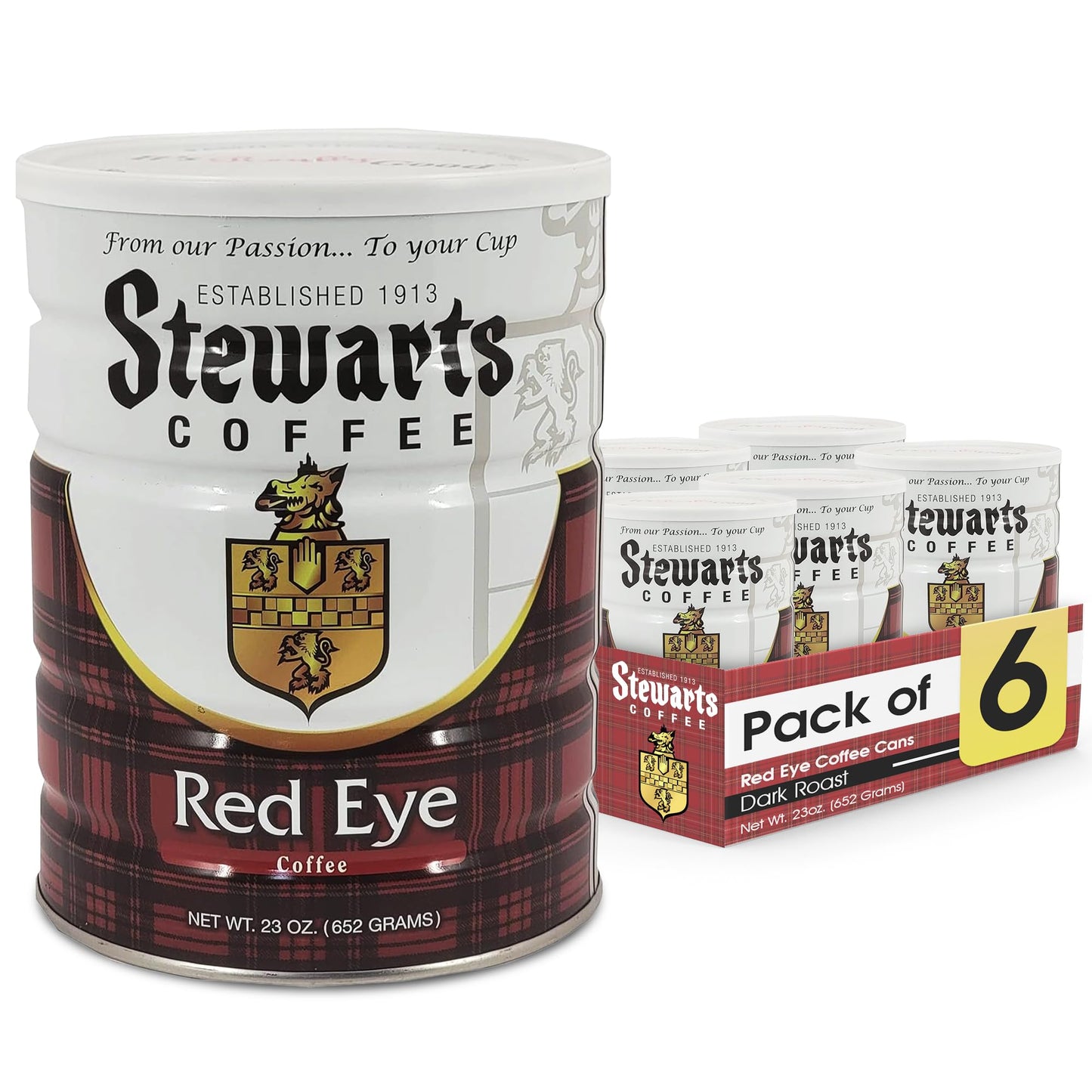 Stewarts - Red Eye Ground Coffee - Dark Roast - Vacuum Sealed Bags - Bold & Rich Dark Roast Ground Coffee - Ideal for Morning En