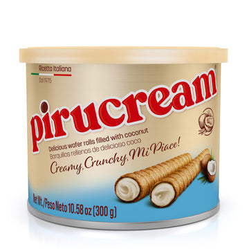 Pirucream Wafer Rolls – Delicious Crispy Coconut Creme Rolled Wafers Bites Filled Italian Snack Sticks Coco Roll Screen Time Relaxing Coffee Cookie Ice Cream Snacking Break (300Gr/ 10.58Oz – 1 Pack Tin)