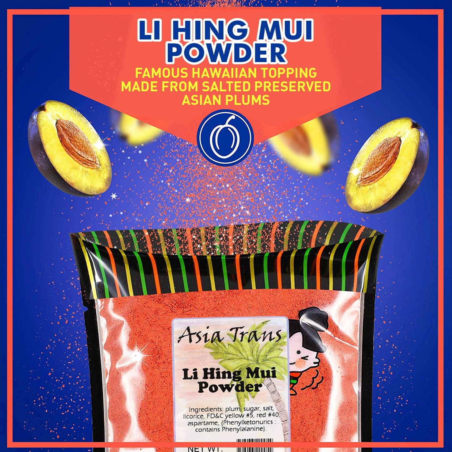 Snack Hawaii Authentic Red Li Hing Mui Powder - Sweet, Sour & Salted Dried Plum Powder - 2.5 Ounce