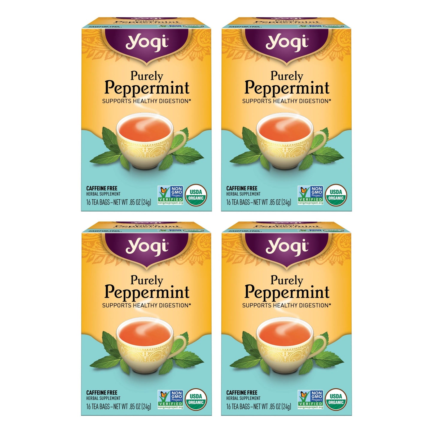Yogi Purely Peppermint Tea - Caffeine-Free Organic Tea Bags - 64 Count (4 Packs)