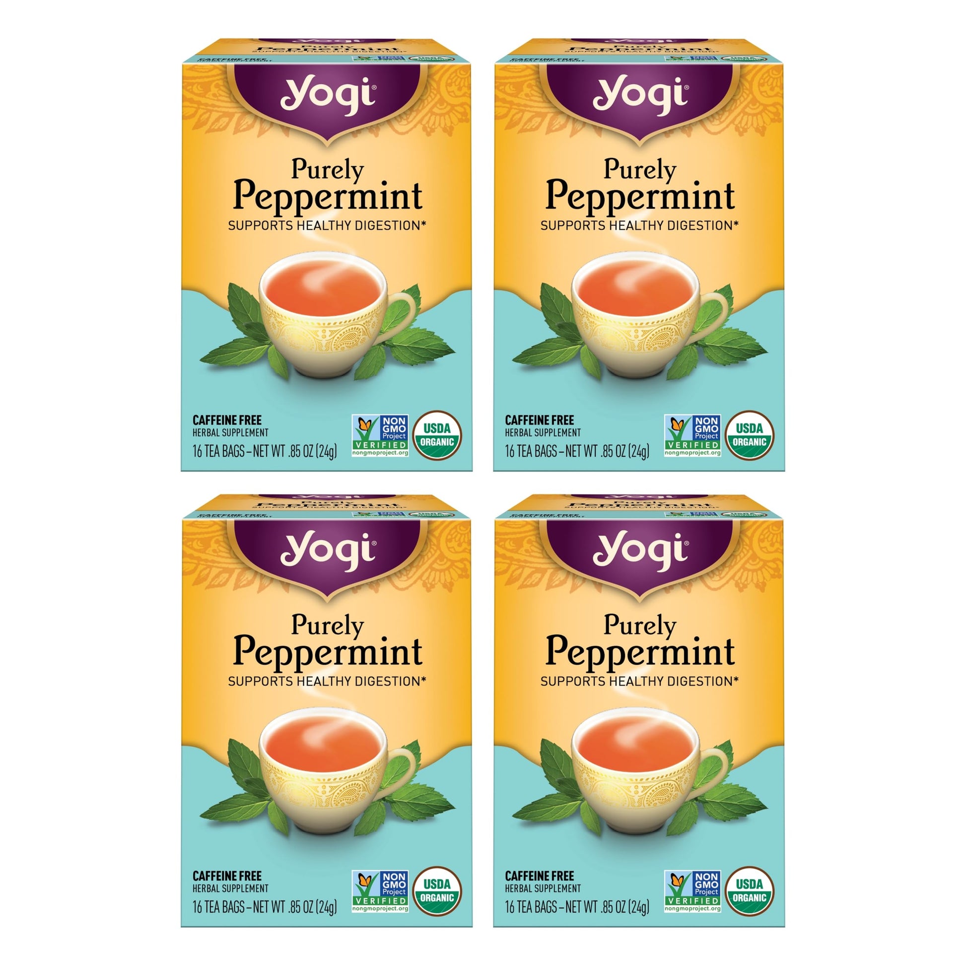 Yogi Purely Peppermint Tea - Caffeine-Free Organic Tea Bags - 64 Count (4 Packs)