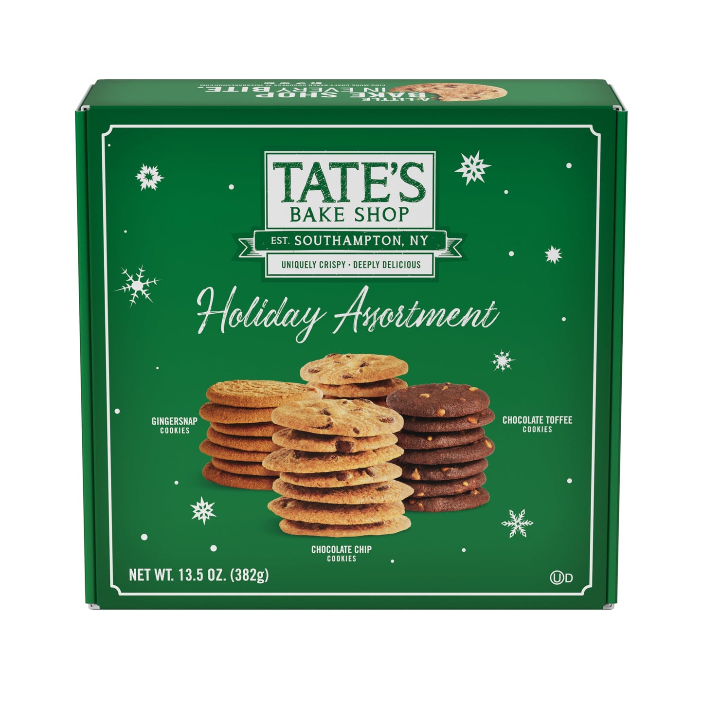 Tates Bake Shop Holiday Cookies Holiday Gift Box, Chocolate Chip, Chocolate Toffee and Gingersnap, 13.5 oz