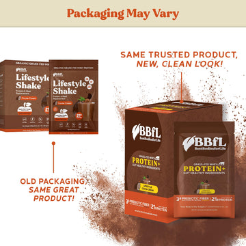 BBfL Grass-Fed Whey Protein Shake, 21g Protein, Cocoa + Apple Cider Vinegar, Prebiotics, 10 Servings