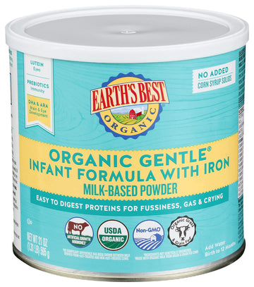 Earth'S Best Organic Baby Formula For Babies 0-12 Months, Powdered Milk-Based Gentle Formula With Iron And Easy To Digest Protei