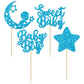Gyufise 24Pcs Blue Glitter Baby Boy Cupcake Toppers Star Moon Sweet Baby Babyshower Boy Cupcake Picks For Baby Shower Boys Birth