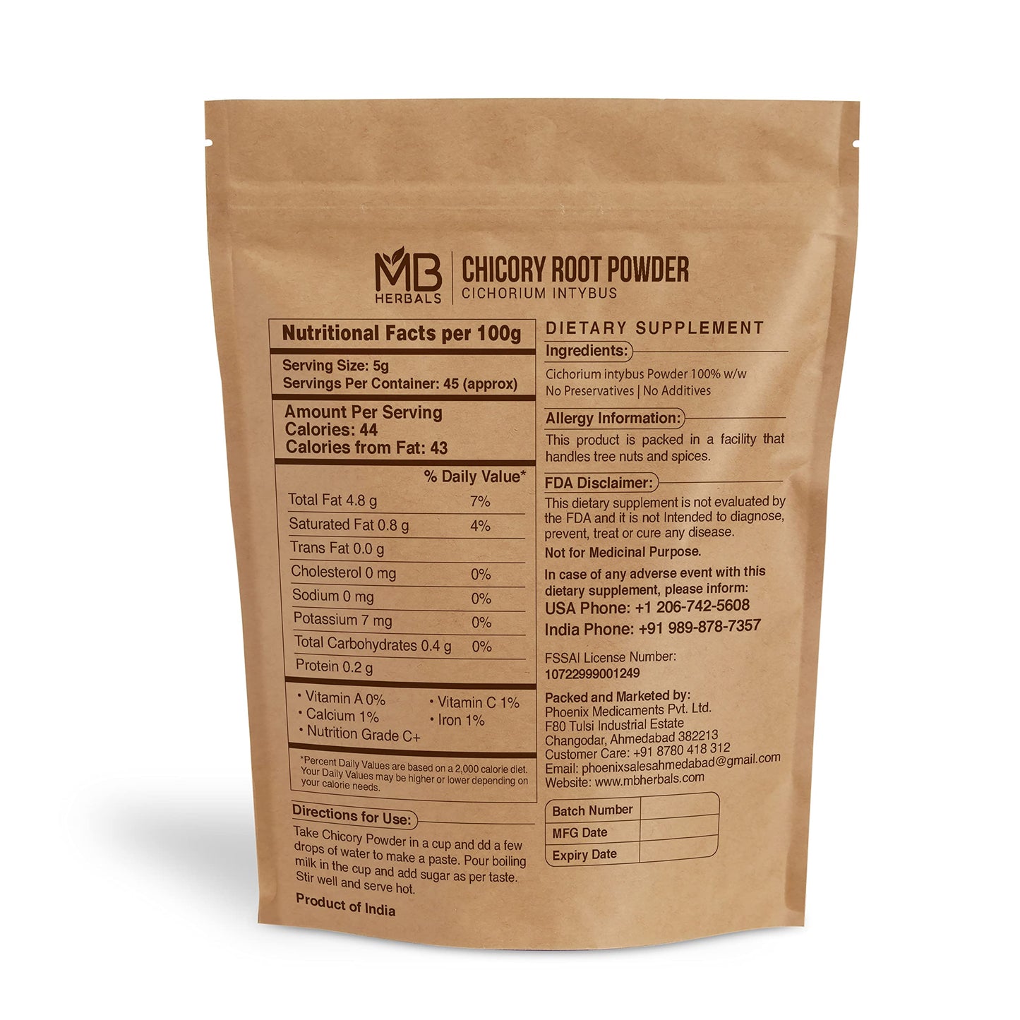 MB Herbals Instant Chicory Root Powder 227 Gram (0.5 lb / 8 oz) | Roasted & Granulated | Gluten Free | Instantly Dissolves in Ho