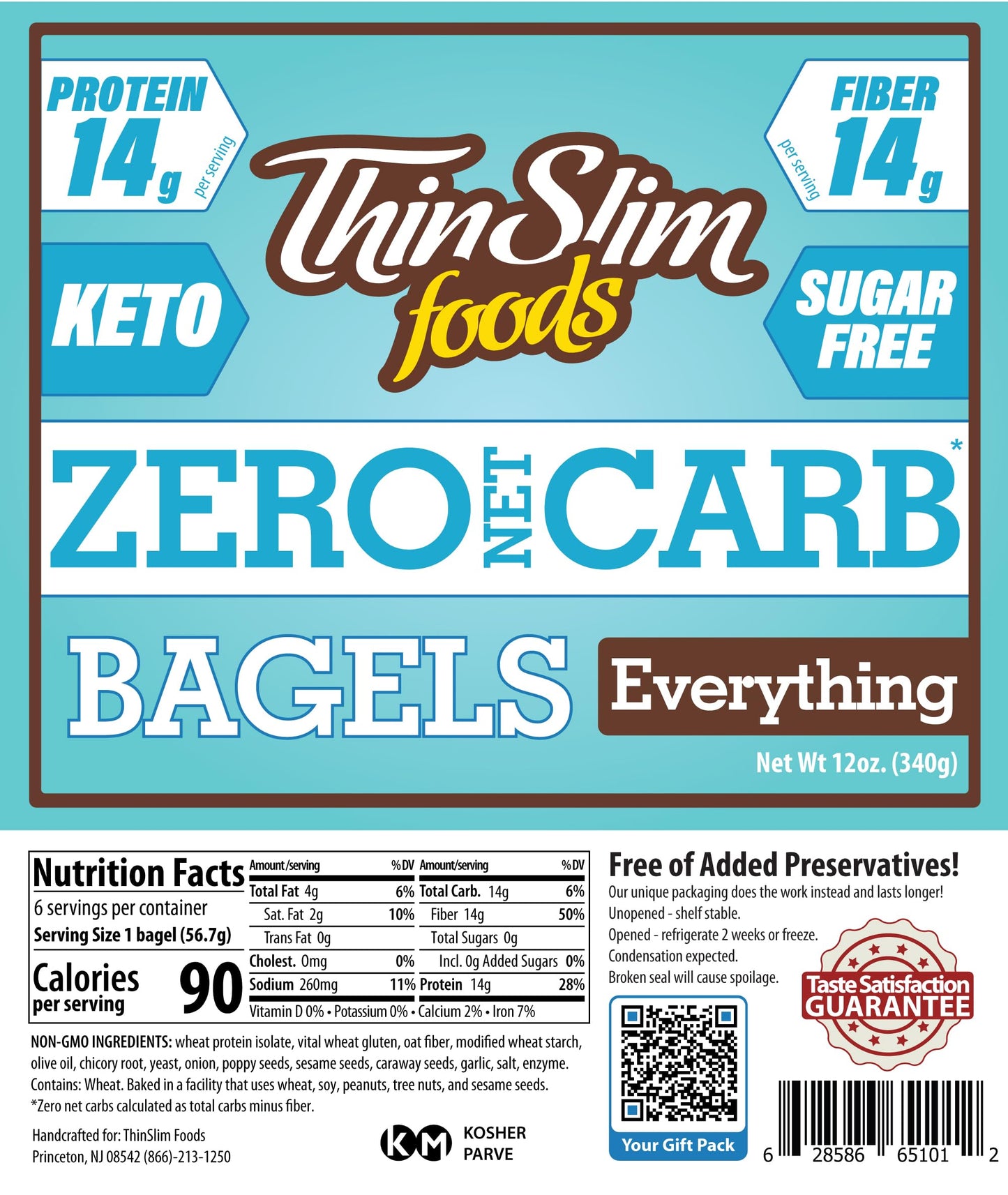 ThinSlim Foods Keto Bagels - Low Carb Everything - 1 Pack (6 Zero Net Carb Bagels)