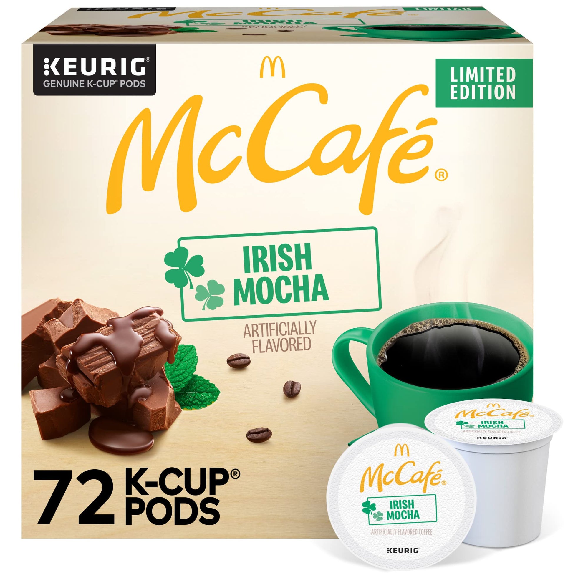 McCafe Irish Mocha Flavored Coffee K-Cup Pods, 72 Count (6 Packs of 12), Beige