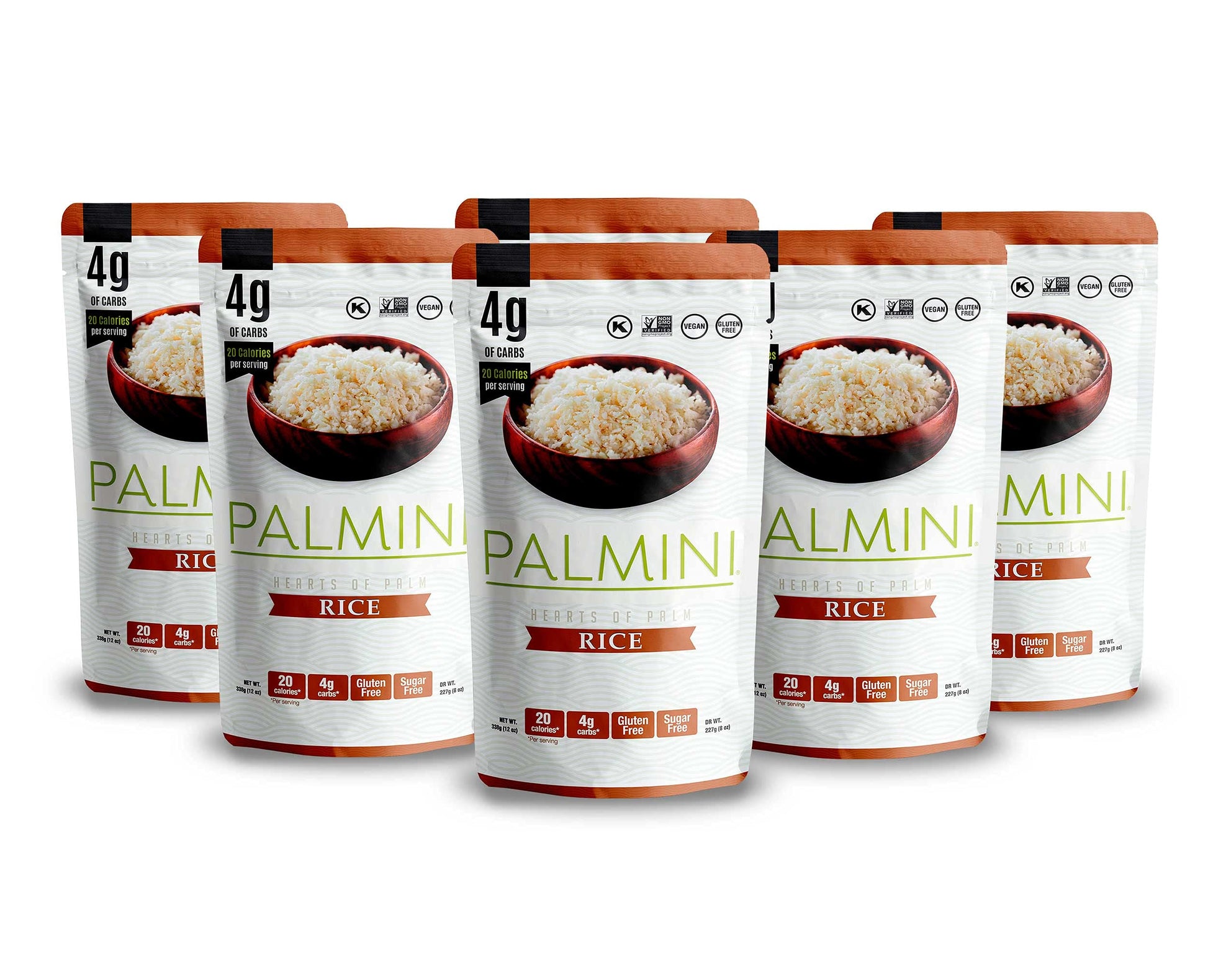Palmini Rice | Low-Carb Hearts of Palm Rice | Keto, Gluten Free | 12 Ounce Pouches - Pack of 6