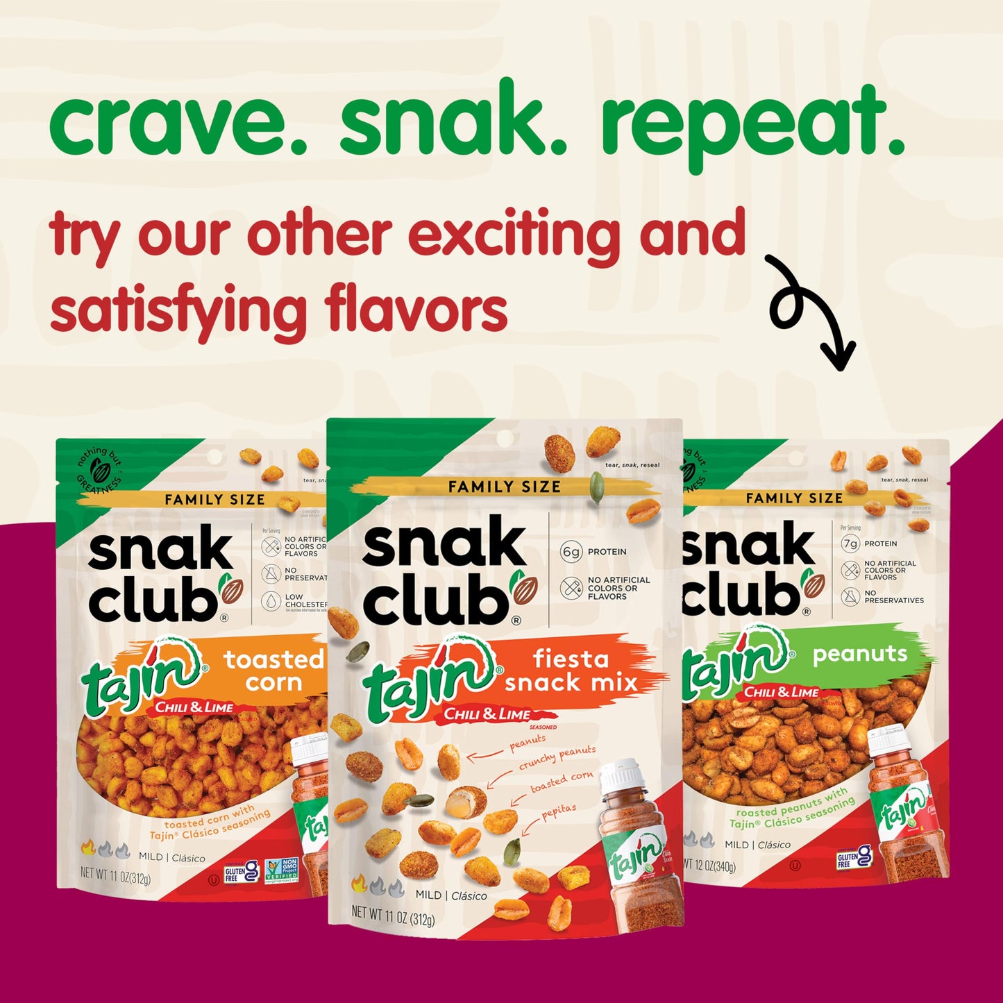 Snak Club Tajin Crunchy Peanuts, Nuts with Chili and Lime Seasoning, Mild, No Artificial Colors or Flavors, 10.5 oz Resealable B
