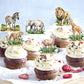 Cyodoos 24Pcs Jungle Safari Animal Cupcake Toppers,Selected Jungle Themed Children'S Party Birthday And Baby Shower Cake Decorat