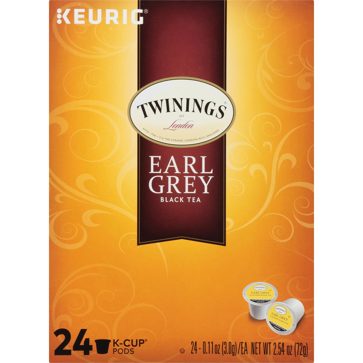 Twinings Earl Grey K-Cup Pods For Keurig, Caffeinated Black Tea Flavoured With Citrus And Bergamot, 24 Count (Pack Of 2)