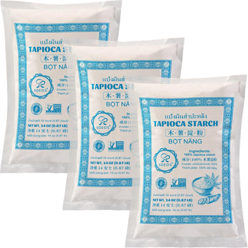 Soeos Tapioca Flour Starch, 14 Ounce (Pack of 3), All Natural Tapioca Starch for Baking, Cooking & Boba Pearls, Thickens and Enh