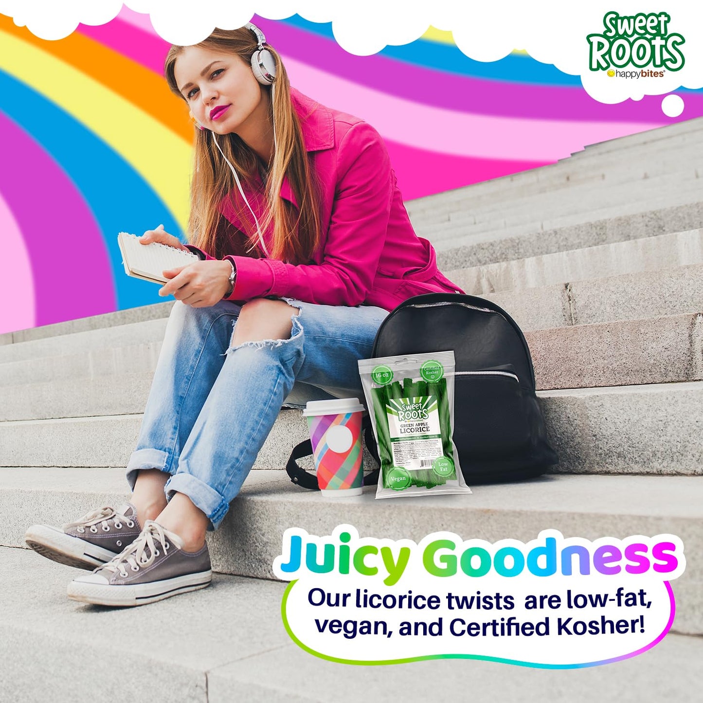 Sweet Roots Green Apple Licorice Twists (16 Oz / 1 Bag) - Jumbo Size - Made With Real Fruit Juice Concentrate - Certified Kosher