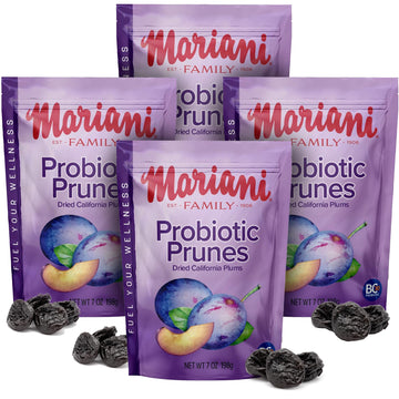 Mariani Probiotic Pitted Prunes - Gluten Free, Vegan - 7oz (Pack of 4) - Resealable Bag - Healthy Snack for Kids & Adults