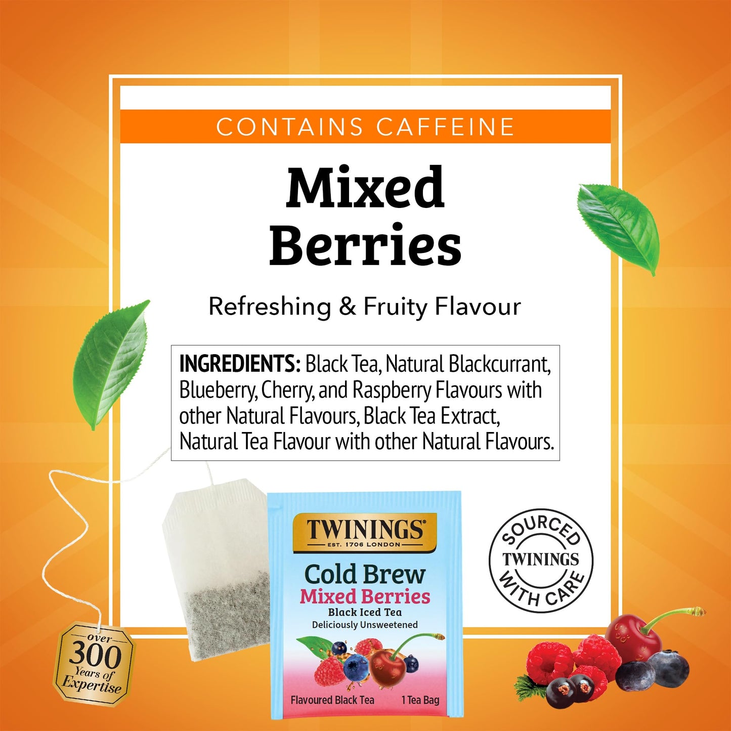 Twinings Mixed Berries Cold Brew Iced Tea Bags, 20 Count (Pack Of 1), Unsweetened Flavoured Black Tea, Caffeinated, 20 Teabags