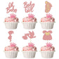 24Pcs Baby Shower Oh Baby Cupcake Toppers Rose Gold Glitter Bow Dress Footprint Swan Baby Girl Cake Picks Decorations For Baby S