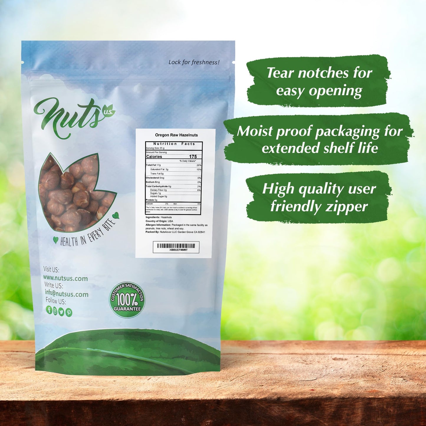 NUTS U.S. Oregon Hazelnuts In Shell, Whole Raw Unsalted, 2 lbs Resealable Bag