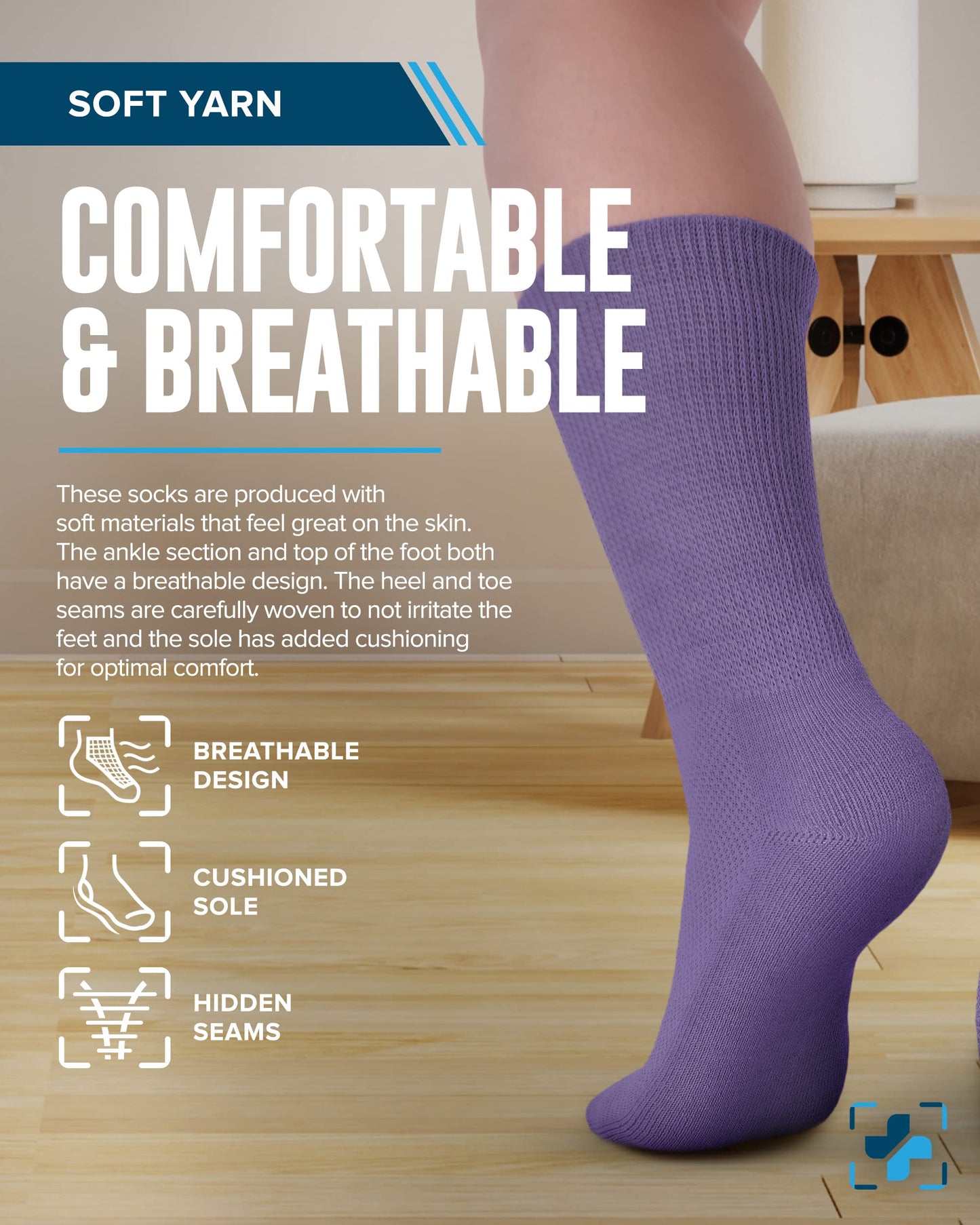 Doctor'S Select Diabetic Socks For Women And Men - 4 Pairs Non Binding Socks | Diabetic Socks Women | Womens Diabetic Socks