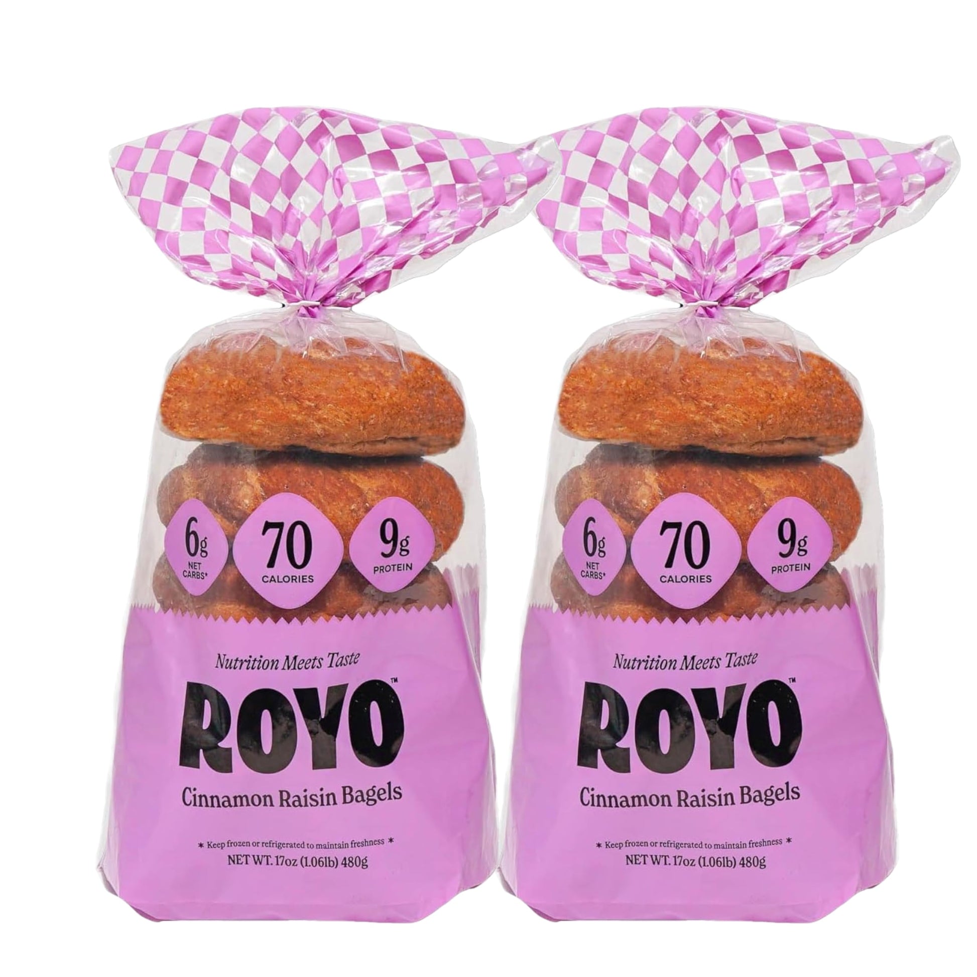 ROYO BREAD CO. NON-Assorted 2-Pack Low Carb Artisan Bread and Bagels  30-80 Calories (Cinnamon Rasin Bagels)