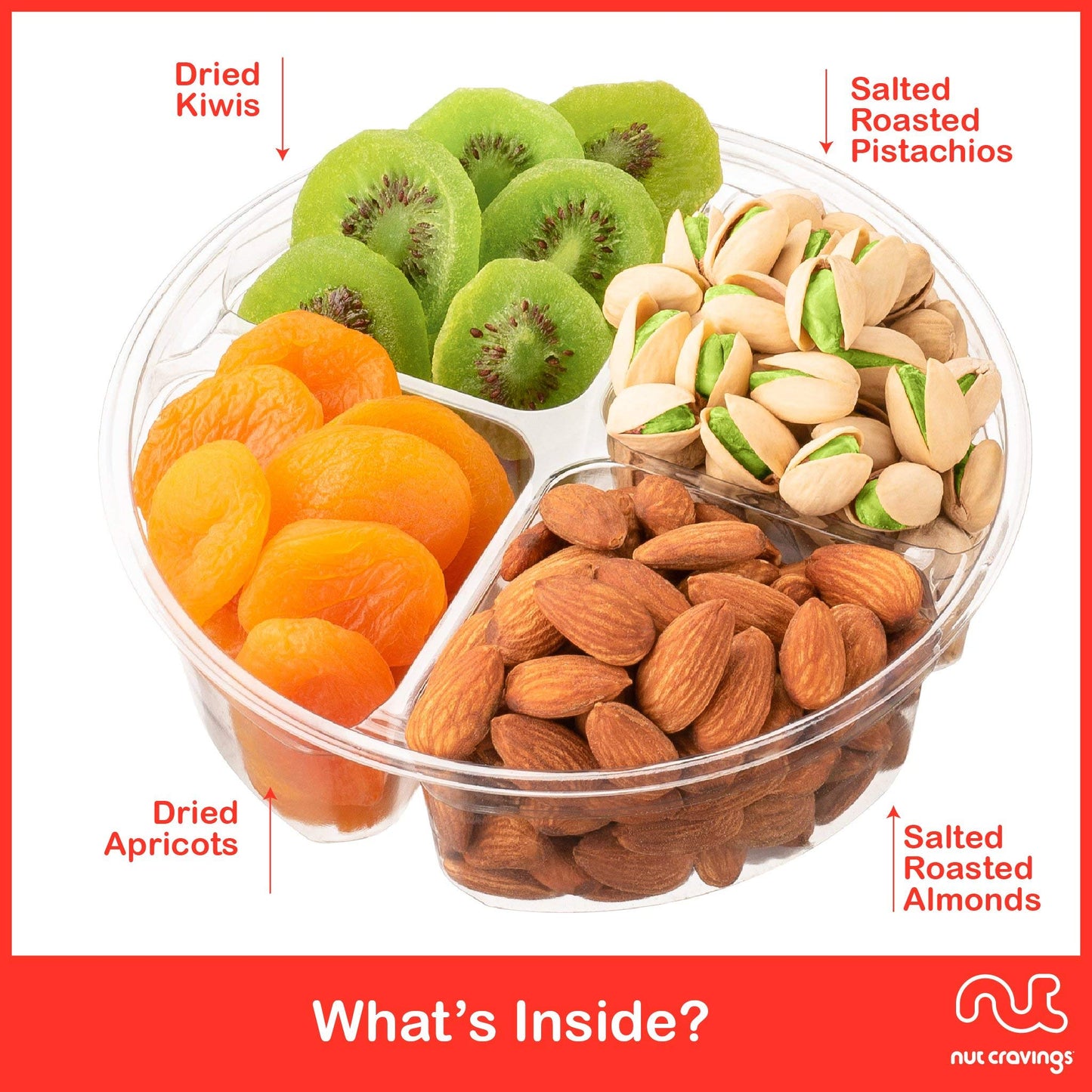 NUT CRAVINGS Gourmet Collection - Rosh Hashana & Shana Tova Dried Fruit & Mixed Nuts Gift Basket in Red Box (4 Assortments) Arra