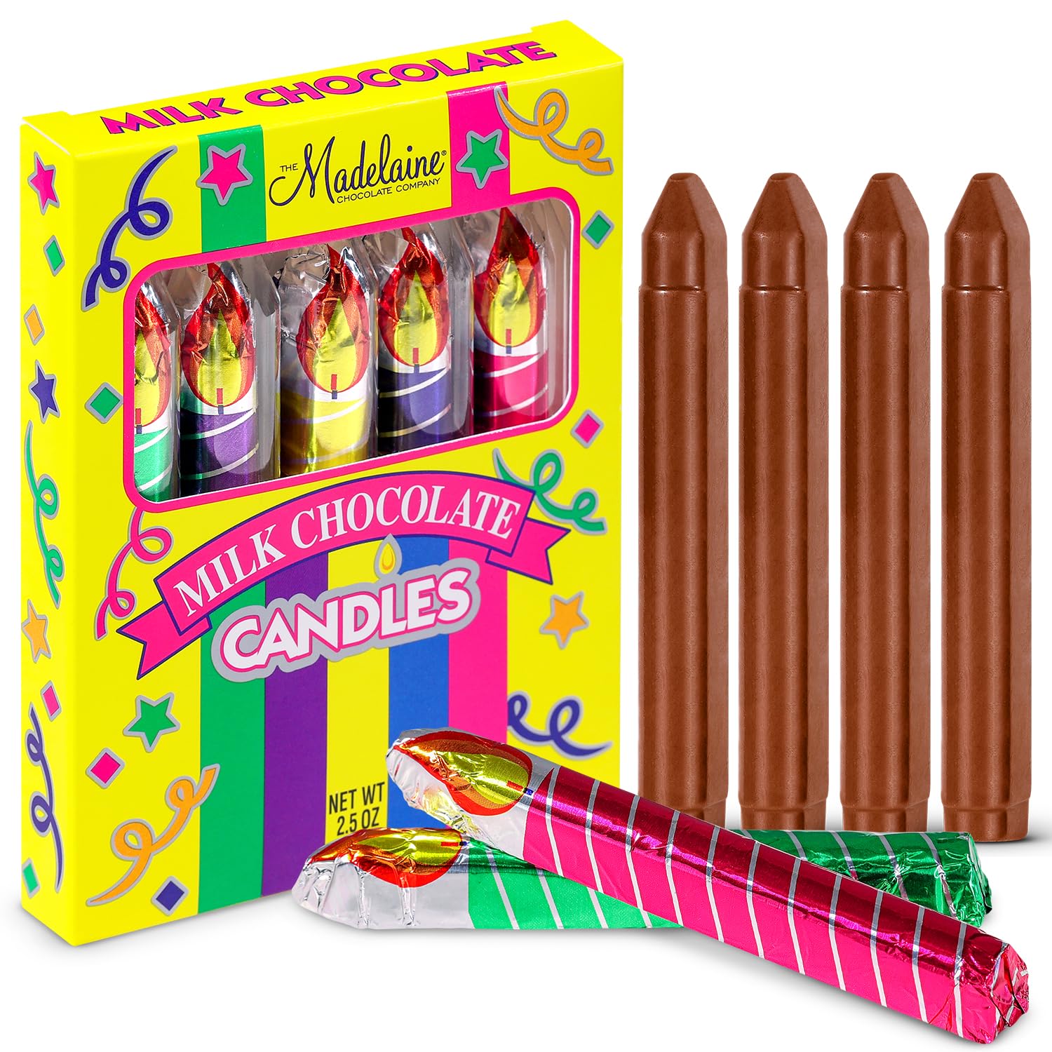Madelaine Milk Chocolate Candles – Box Of 5 Individually Wrapped Edible Birthday Candles, Birthday Party Favors, Goodie Bags, Stocking Stuffers, Classroom Prizes, Novelty Gifts For Boys & Girls (2.5 Oz)