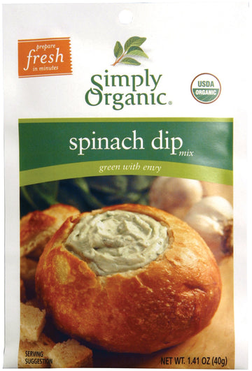 Simply Organic Spinach Dip Mix, Certified Organic, Gluten-Free | 1.41 Oz | Pack Of 12