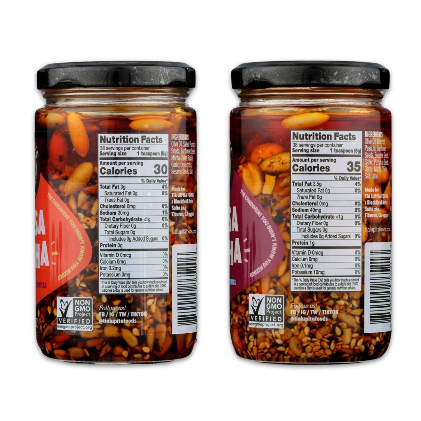 TIA LUPITA Salsa Macha Chili Crunch Oil - Variety Pack of 2, Gluten Free, Non-GMO, Vegan, 7.5 Ounce Total