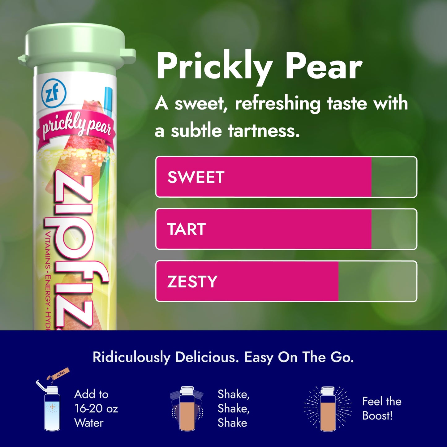 Zipfizz Daily Energy Drink Powder, Sugar-Free, Electrolyte Powder, Prickly Pear, 20 Pack (0.39 Ounce Each)