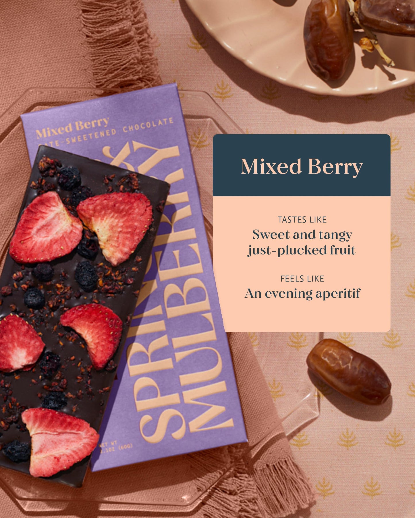 Spring & Mulberry Dark Chocolate Bars - Healthy Dark Chocolate, Date-Sweetened - Mixed Berry 3 Pack