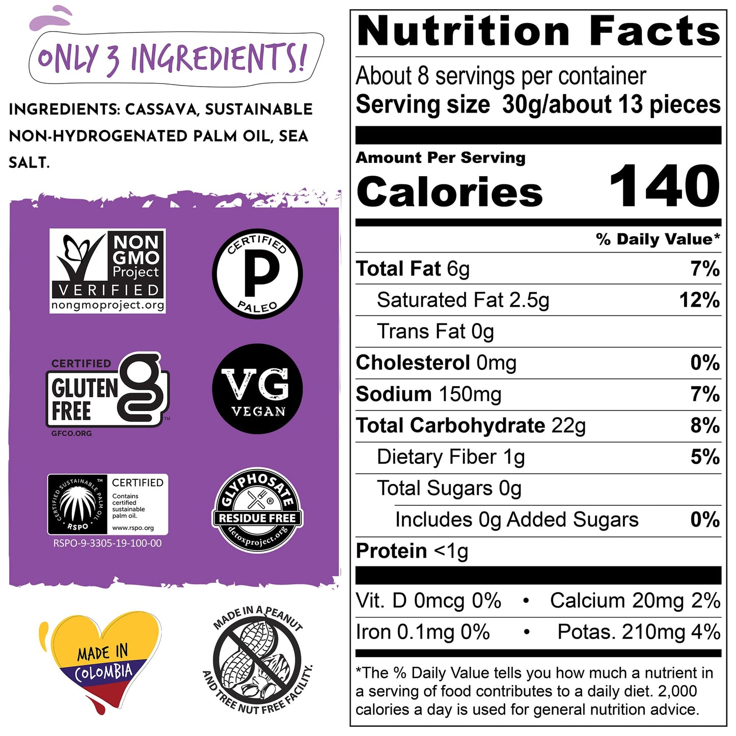 ARTISAN TROPIC Cassava Strips Sea Salt - 8 Pack, 9oz - Vegan, Paleo, Gluten Free Chips - Non-GMO Healthy Snack Potato Chip Alter