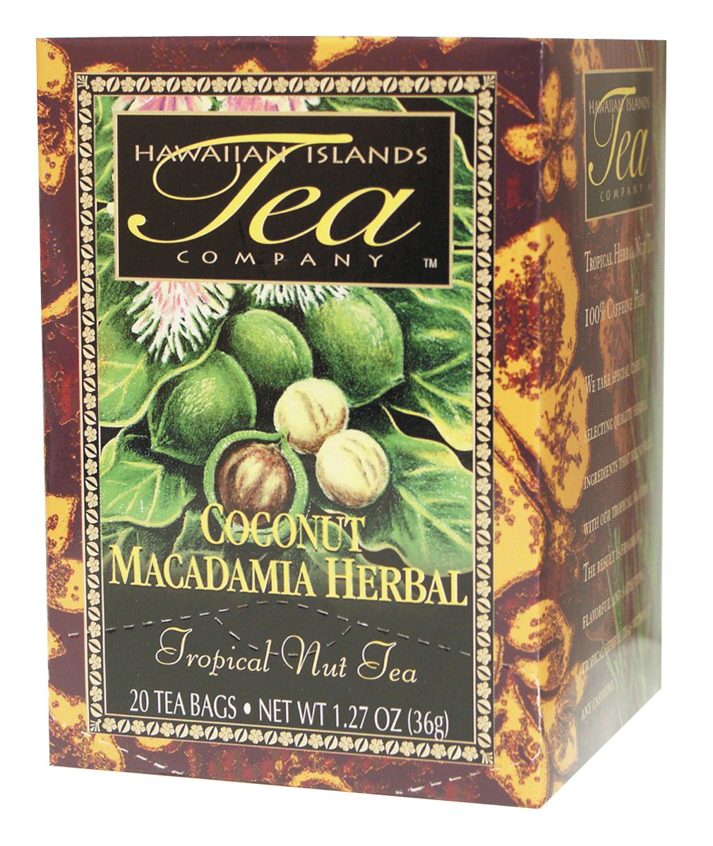 HAWAIIAN ISLANDS TEA COMPANY Coconut Macadamia Herbal Tea - 20 Teabags, All Natural, Multi-Color, Pack of 1