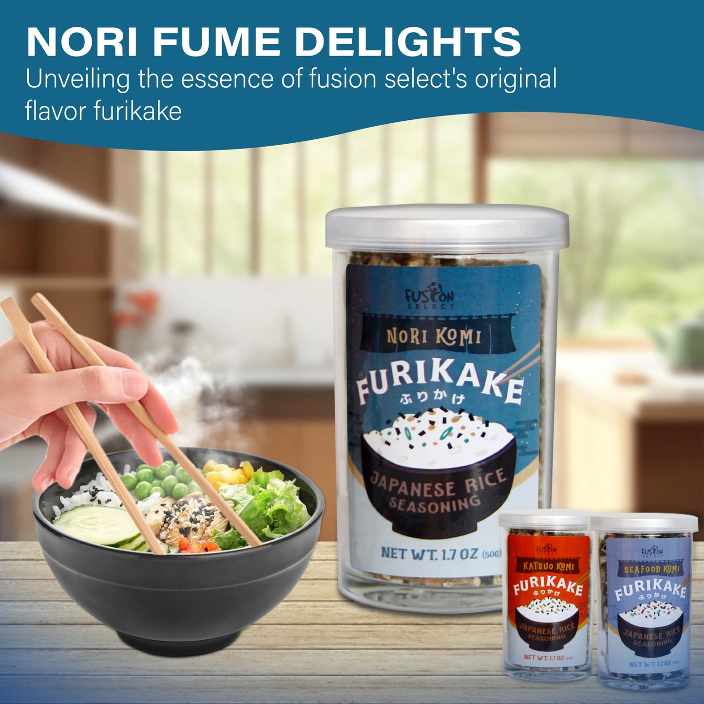 Fusion Select 2 Packs Furikake Rice Seasoning - Komi Furikake Seasoning Mix With Shrimp, Bonito Flakes - Japanese Spices Topper