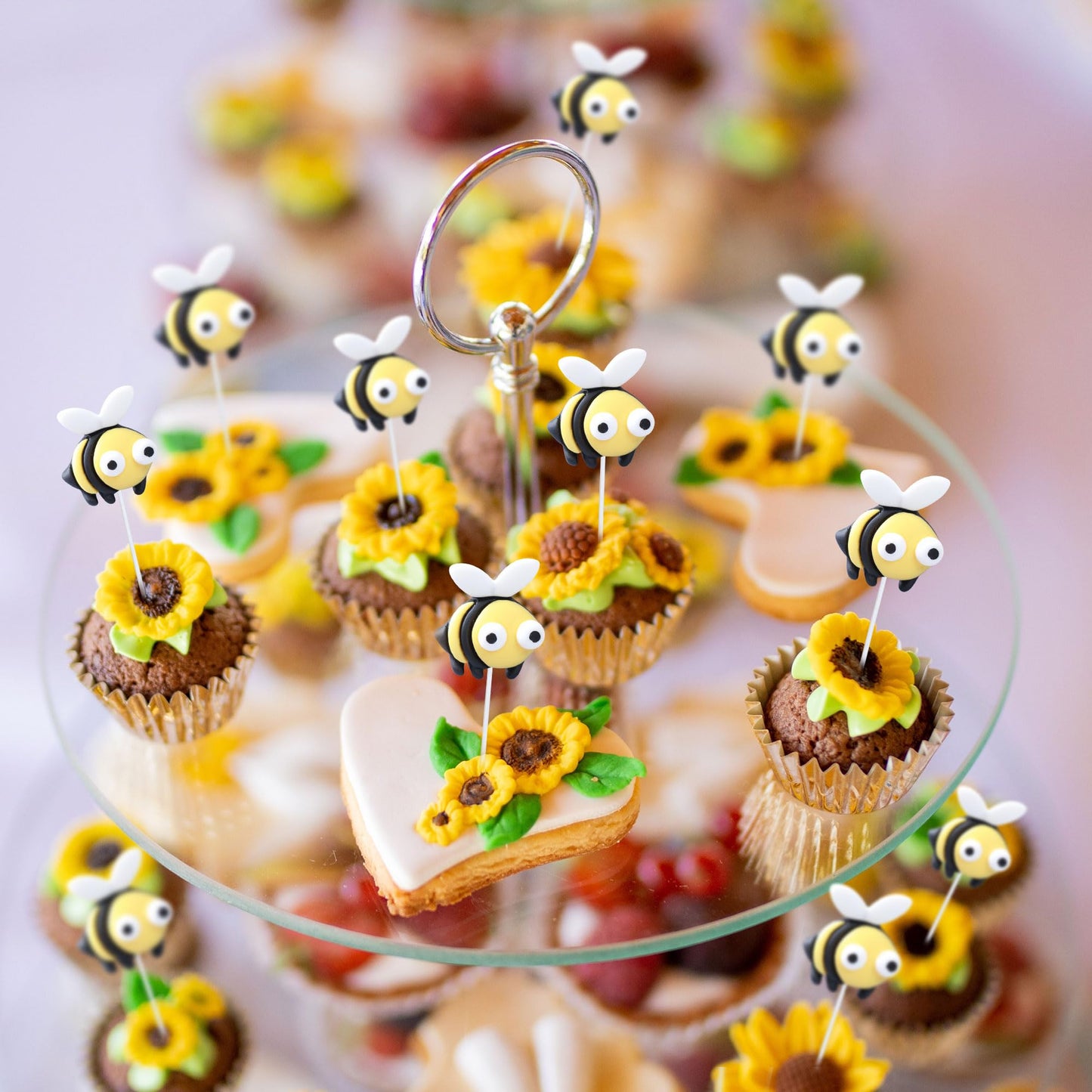Gyufise 24Pcs Bumble Bee Cupcake Toppers Little Figurine Bee Cupcake Picks Oh Babee Cake Decorations For Bee Theme Baby Shower K