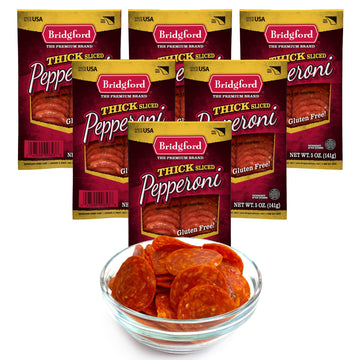 Bridgford Thick Sliced Pepperoni 5 oz Pack of 6 - Thick Pepperoni Slices for Pizza and Sandwiches with Zero Carb Ideal for Keto 