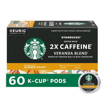 Starbucks K-Cup Coffee Pods, Blonde Roast with 2X Caffeine, 60 Pods Total, Veranda Blend for Keurig Brewers