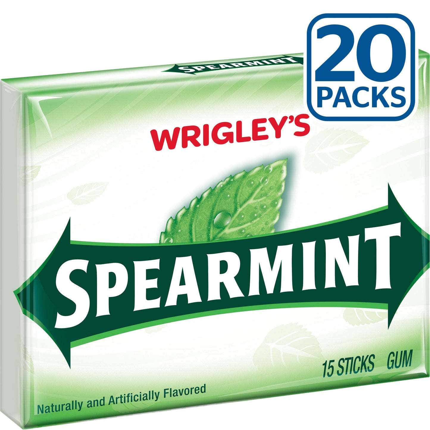 Wrigleys Spearmint Chewing Gum, 15 Count, Pack of 20, Fresh Mint Flavor