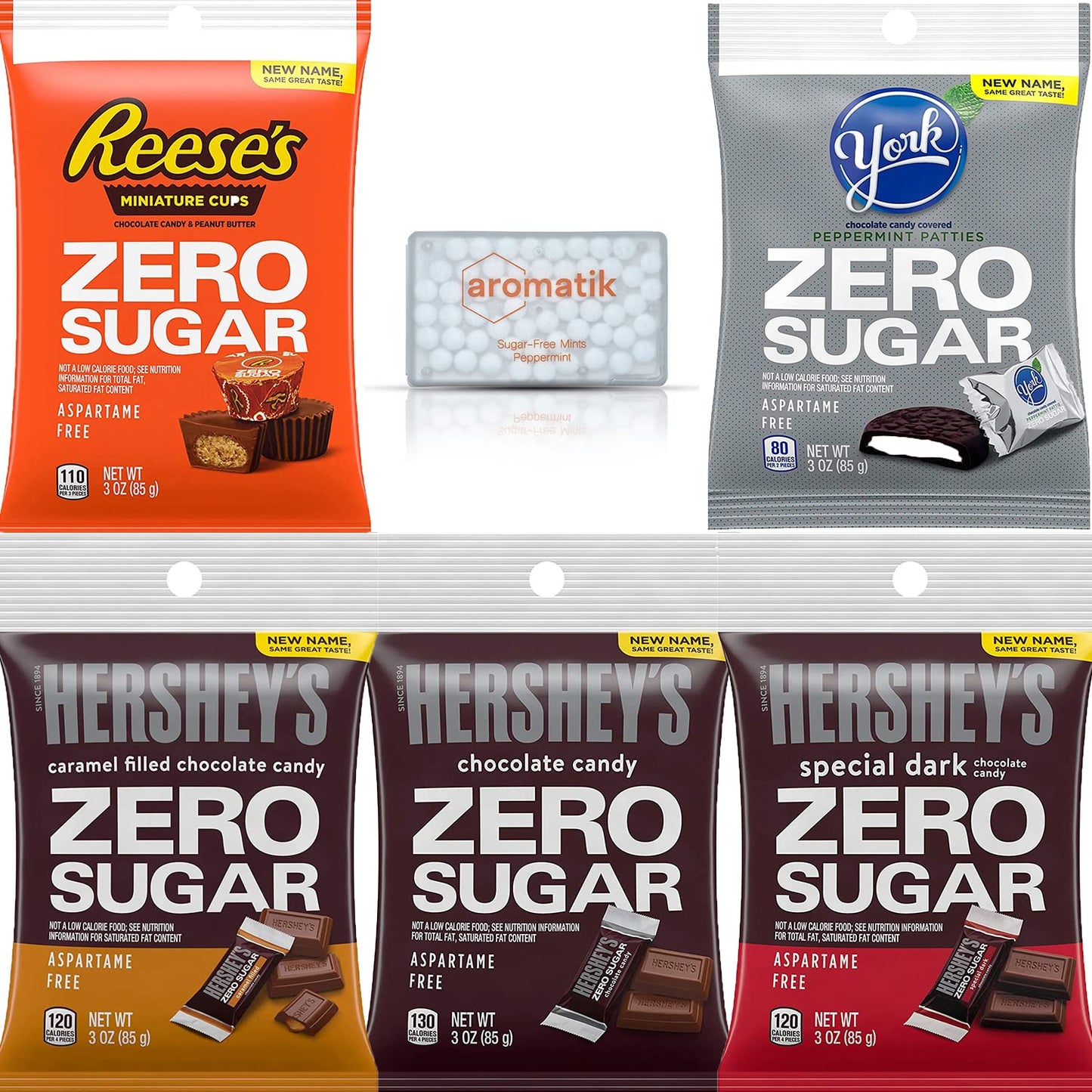 Sugar Free Candy Hersheys Sugar Free Chocolate 5 Variety Pack - Reeses Cups, York Mint Patties, Hershey Special Dark, Hershey Mi