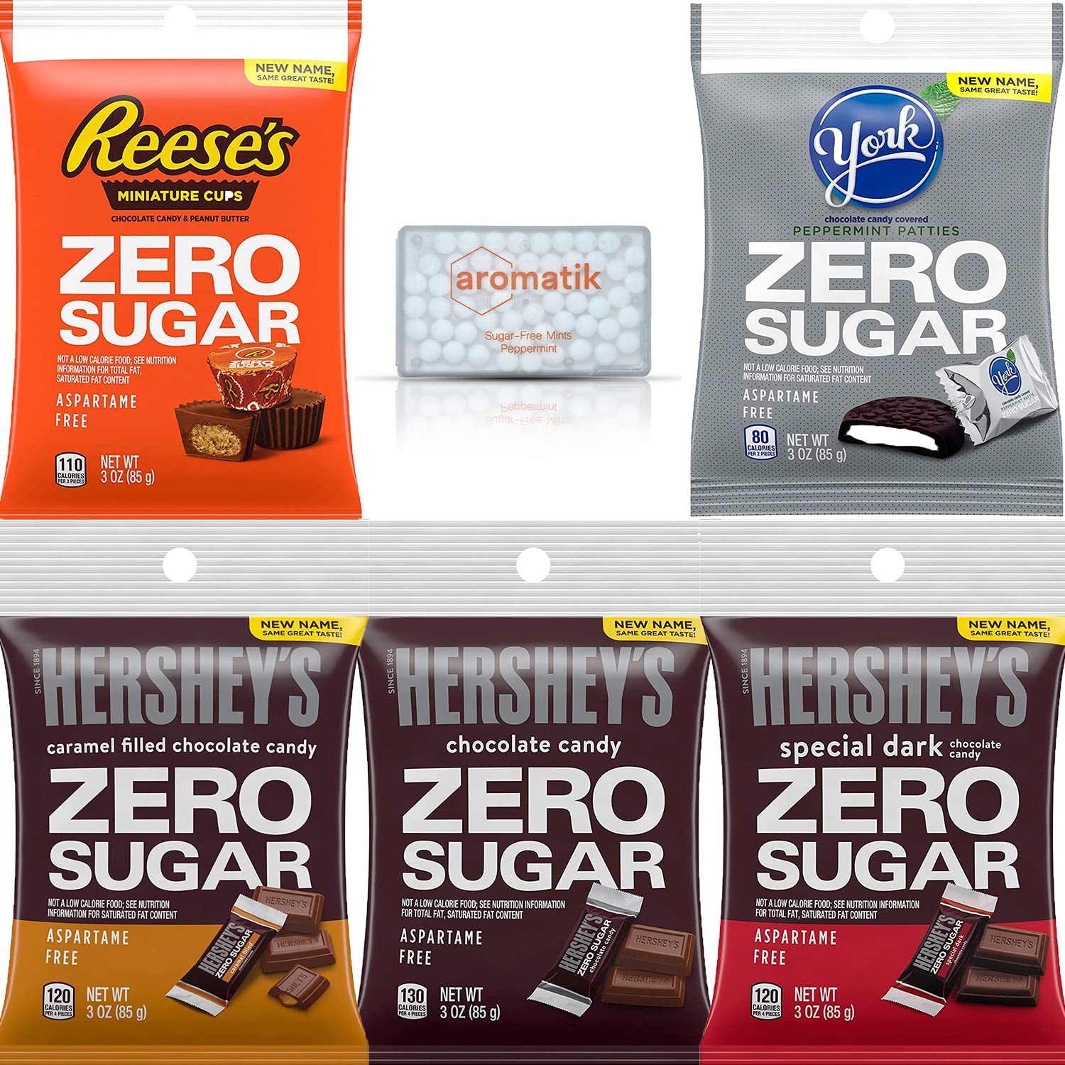 Sugar Free Candy Hersheys Sugar Free Chocolate 5 Variety Pack - Reeses Cups, York Mint Patties, Hershey Special Dark, Hershey Mi