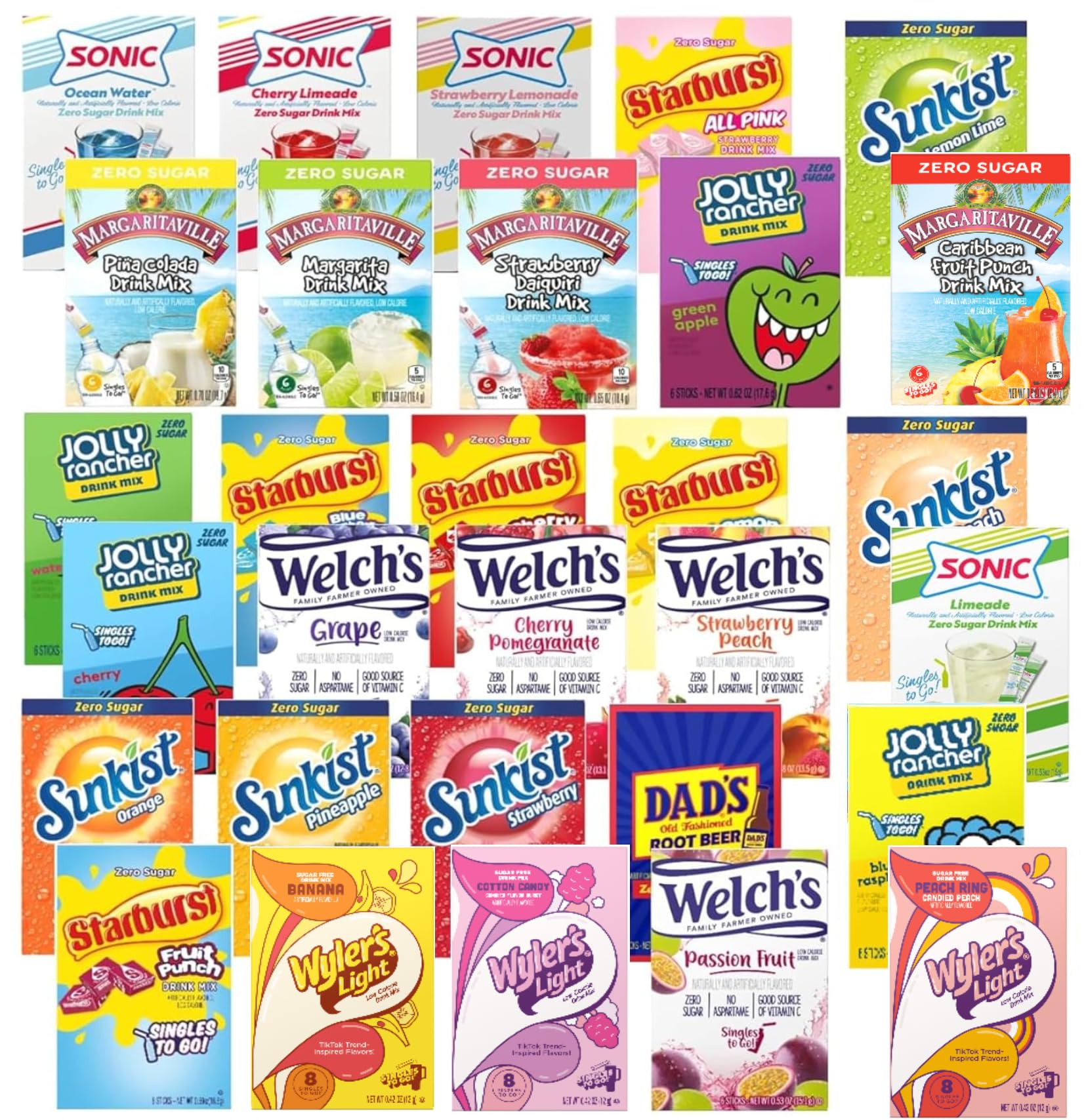 Singles To Go! Drink Mix Ultimate Variety - Flavors Inspired by Watertok - Pack of 30 Different Flavors - 30 Boxes Total - One o