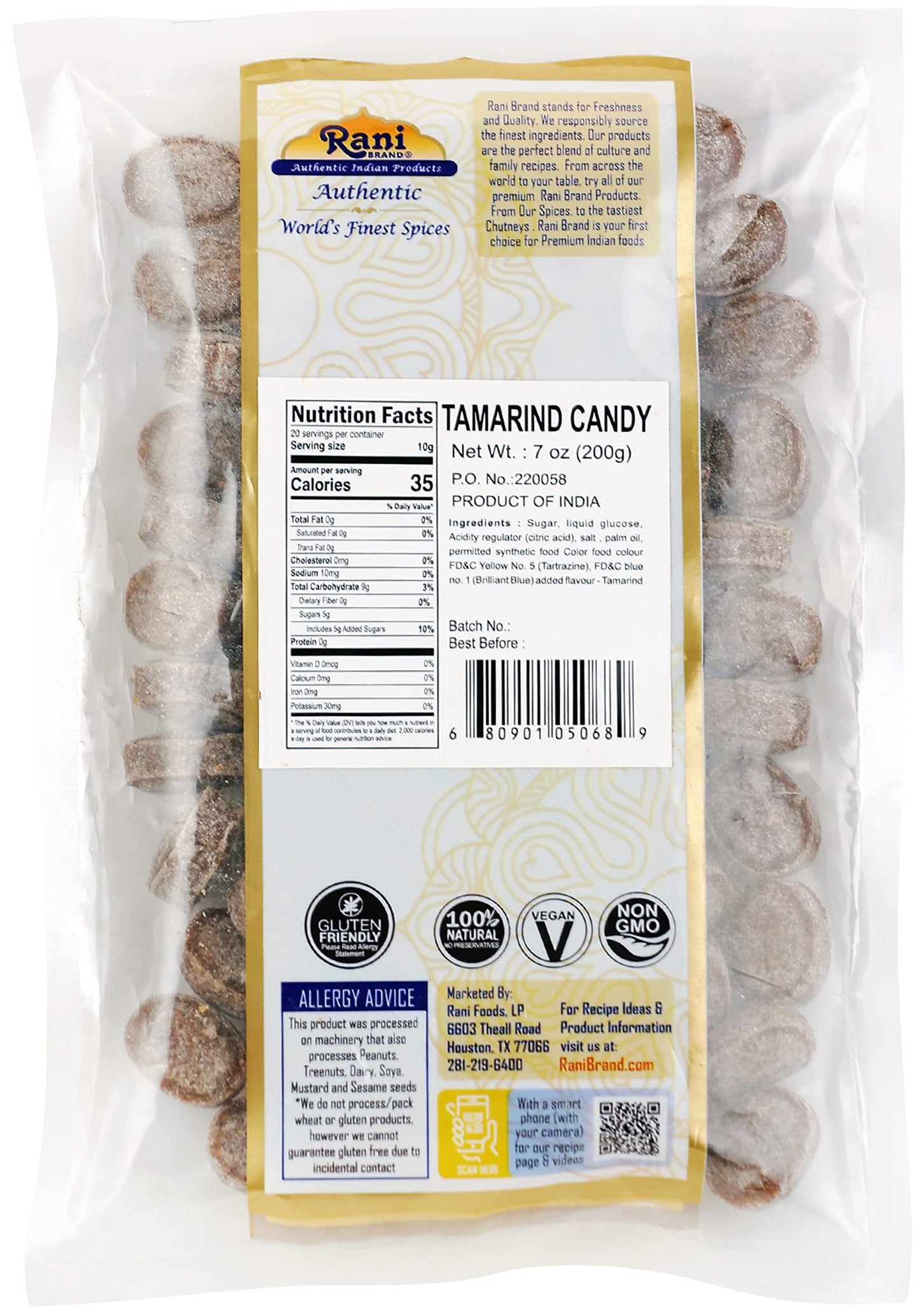 Rani Tamarind Candy - Vegan, Gluten-Friendly, NON-GMO, 7oz (200g) - Authentic Indian