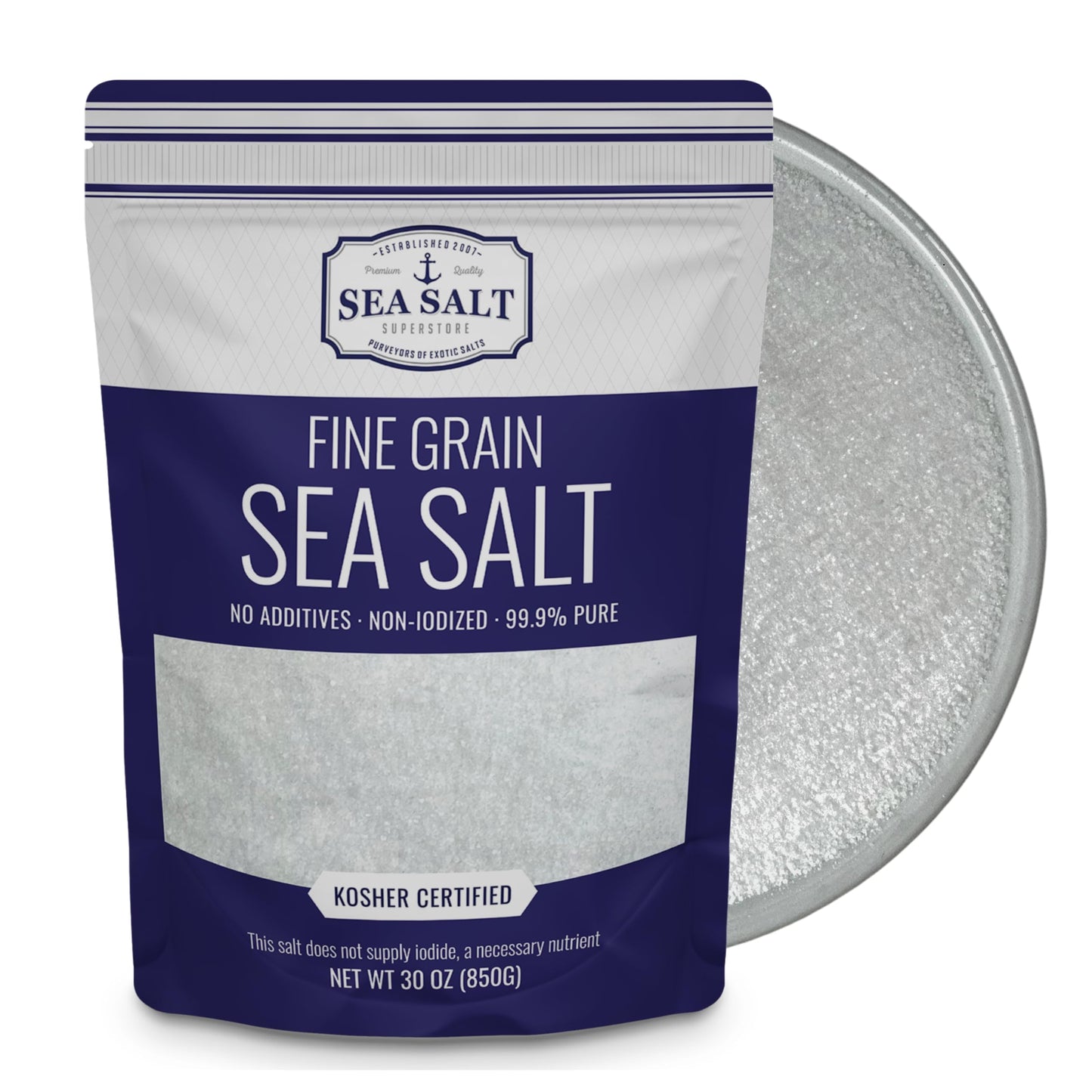 Sea Salt Superstore Fine Grain Sea Salt, Non-Iodized, 30 oz Bag