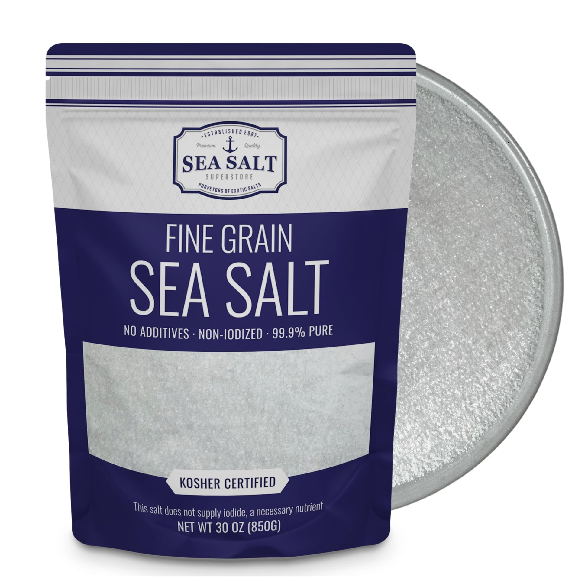 Sea Salt Superstore Fine Grain Sea Salt, Non-Iodized, 30 oz Bag