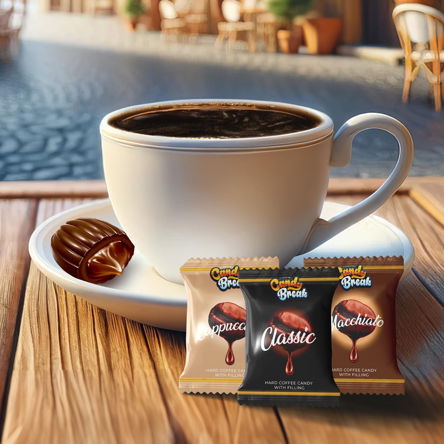 CANDY BREAK Coffee Drops - Center Filled Hard Candy, Macchiato, Espresso, Cappuccino Flavors, 2.2 Pound Bulk Bag
