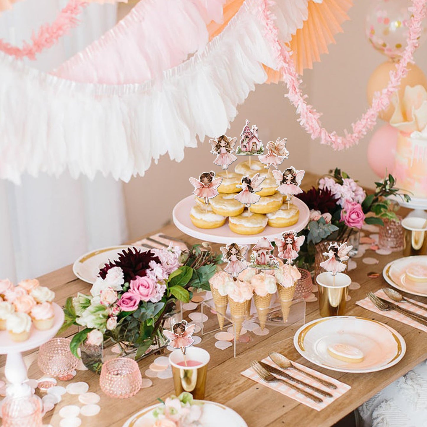 40 Pcs Fairy Cupcake Toppers Flower Wing Angel Fairy Cupcake Picks Ballet Dancer Fairies Party Cupcake Decoration For Wonderland