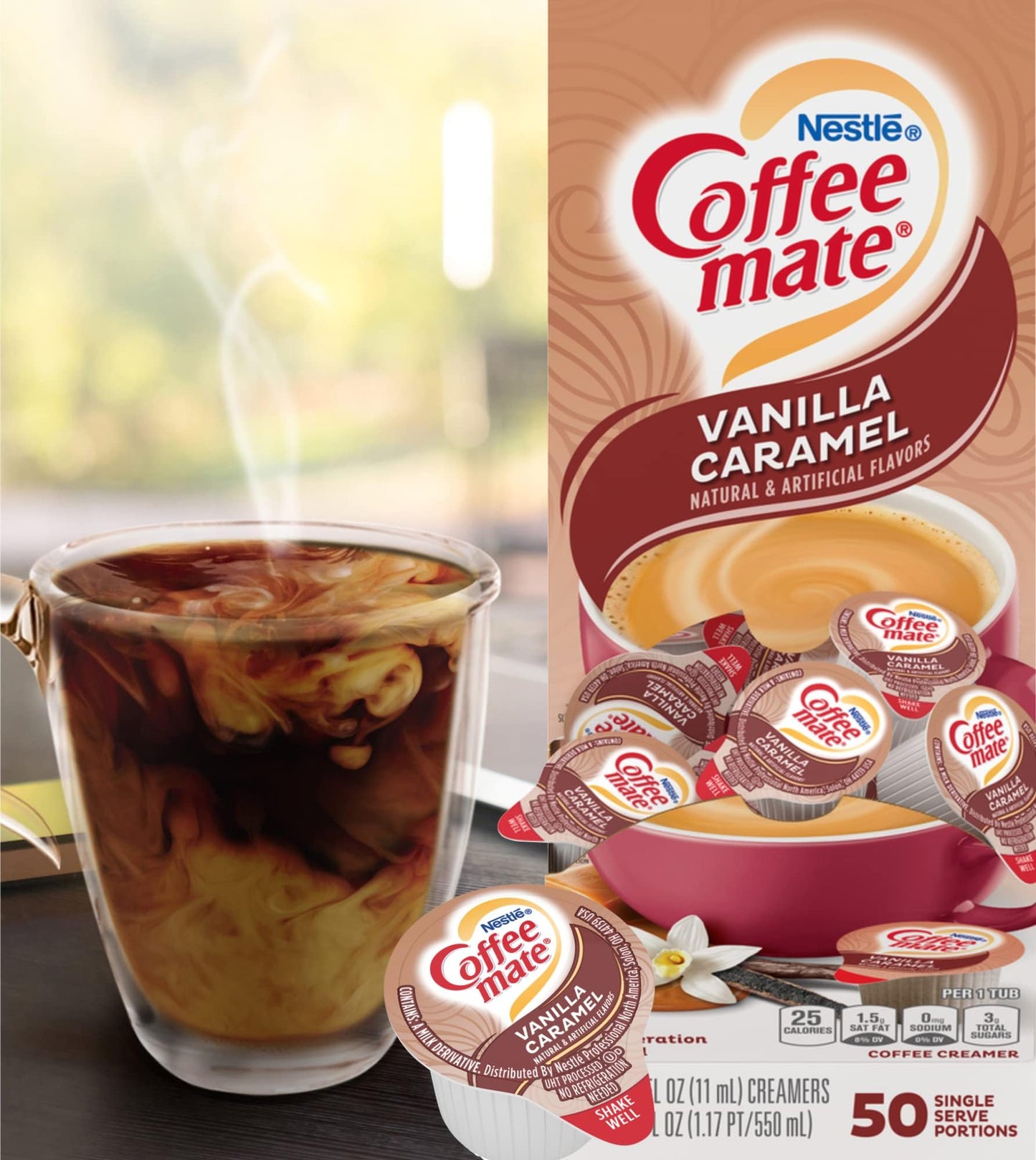 Nestle Coffee Mate Liquid Coffee Creamer Singles, Vanilla Caramel, 50 Ct Box