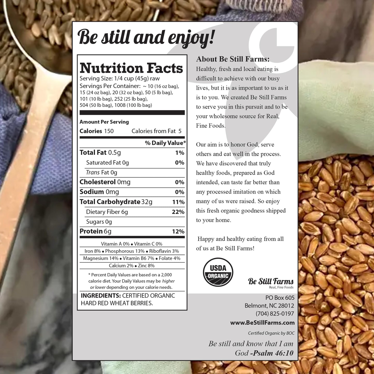 Be Still Farms Organic Hard Red Wheat Berries (4.8Lb) - Healthy Diet Whole Grains Bulk - Ideal For Soups, Salads, Flour, Bread -
