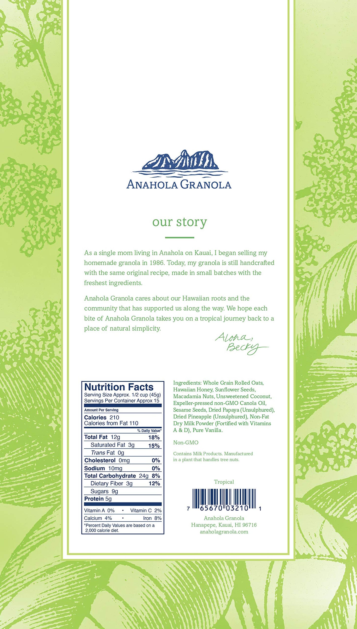 Anahola Granola Tropical Granola 24 oz - Healthy Hawaiian Granola - Ancient Grains With No Sugar Added - Handmade Since 1986 - G