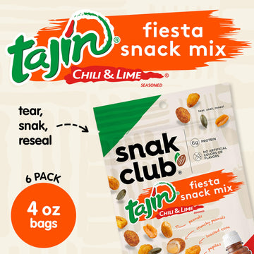 Snak Club Tajin Fiesta Snack Mix, Peanuts, Crunchy Peanuts, Toasted Corn, And Pepitas With Chili And Lime Seasoning, Mild, No Ar